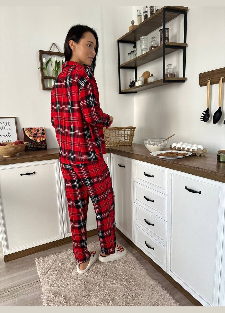 Червона всесезон піжама жіноча сорочка + брюки No Brand