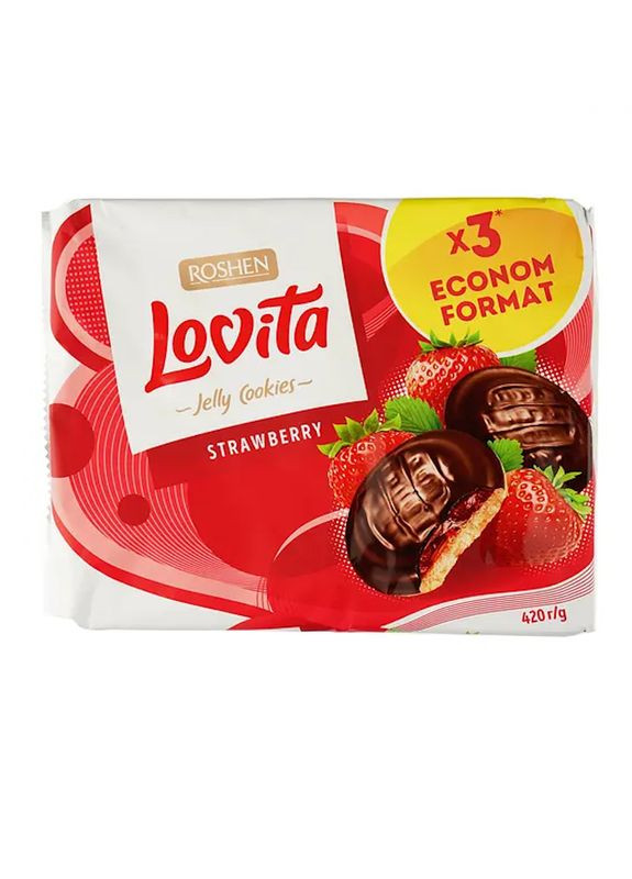 Печиво Lovita Jelly Cookies з желейною начинкою зі смаком полуниці 420г (22-0447) Кукумбер (334304602)