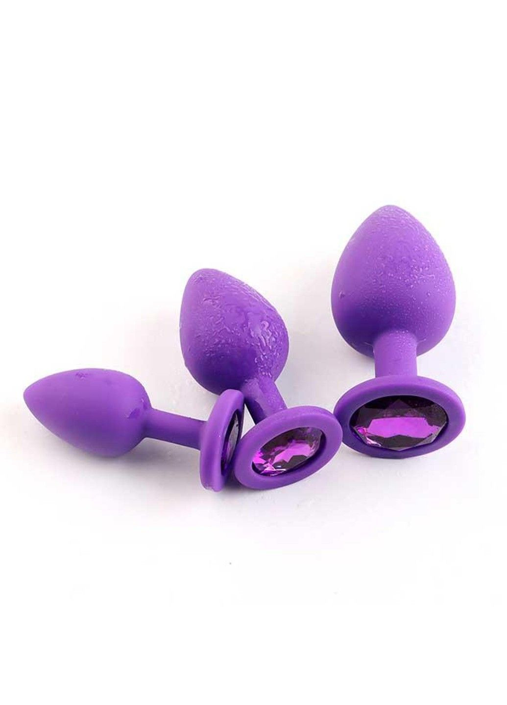 Фиолетовая силиконовая анальная пробка с кристаллом - 3.5*8 см – Анальные игрушки No Brand (288538931)