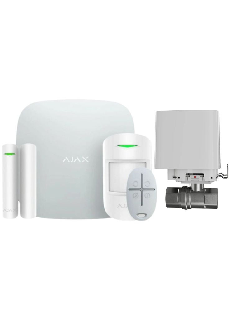 Комплект сигнализации и защиты от потопа StarterKit 2 + WaterStop 3/4" (White) Ajax (338565716)