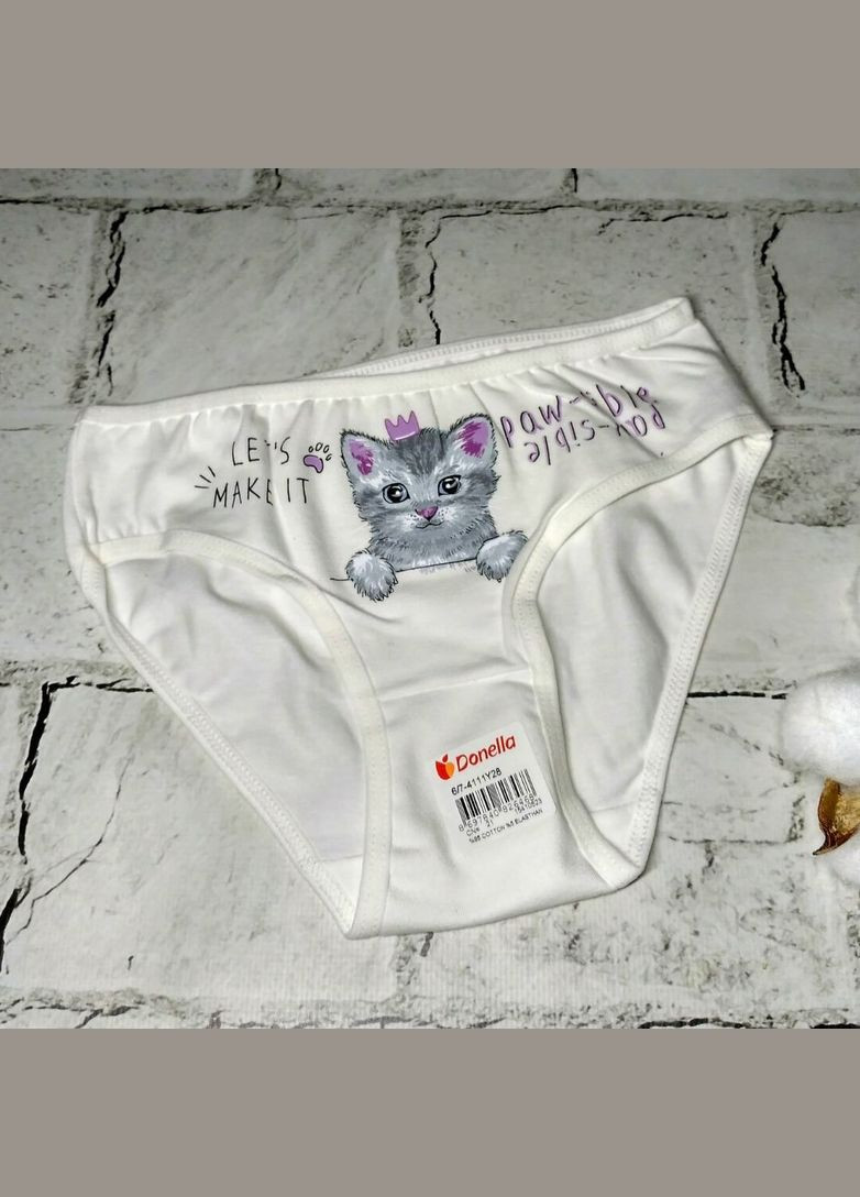 Трусики детские для девочки хлопковые трусы девочке 122-128 см 6-7 лет Котик Персиковые Donella (327367749)