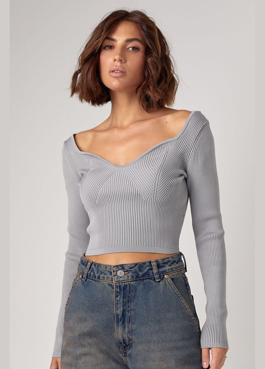 Короткий лонгслив в рубчик с фигурным вырезом 241032 Lurex (315810468)