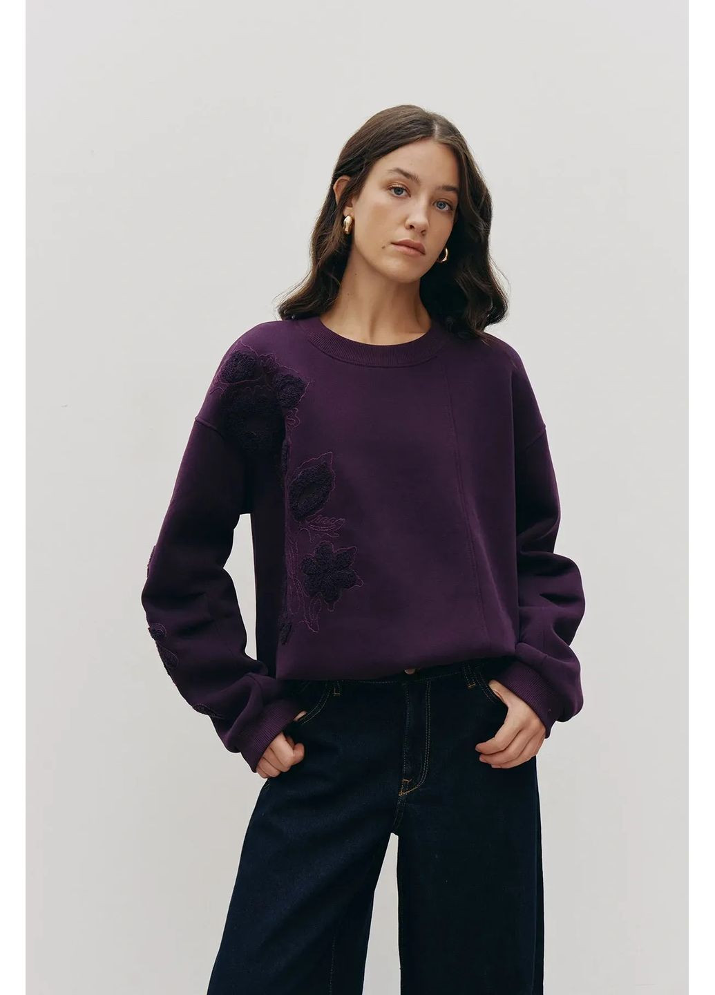 Фіолетовий світшот із декором, колір фіолетовий Rica Mare (367831702)