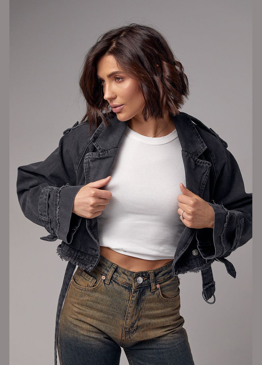 Чорна демісезонна коротка жіноча джинсовка у стилі grunge - чорний цвет, xs (sku_3103) No Brand