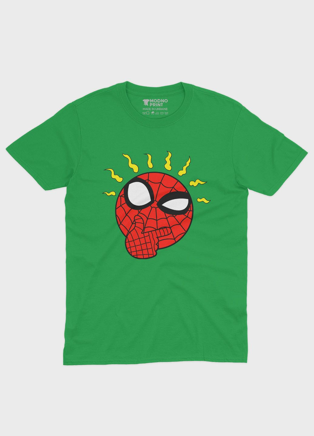 Зеленая демисезонная футболка для мальчика с принтом супергероя - человек-паук (ts001-1-keg-006-014-112-b) Modno