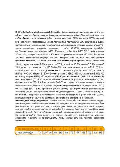 Сухой корм для взрослых собак всех пород, с курицей и картофелем, 12 кг. Brit Fresh (322874751)
