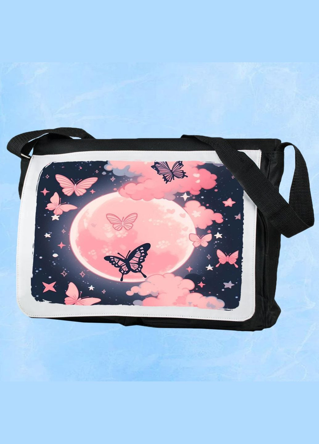 Мужская (женская) сумка через плечо для спортзала дорожная универсальная Бабочки #009 Черный No Brand (322119799)