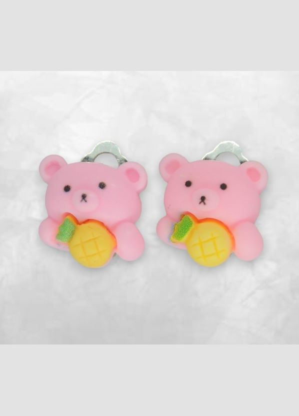 Серьги клипсы детские для ушей без пробивания Розовый медвежонок с ананасом в лапках Liresmina Jewelry (292865717)
