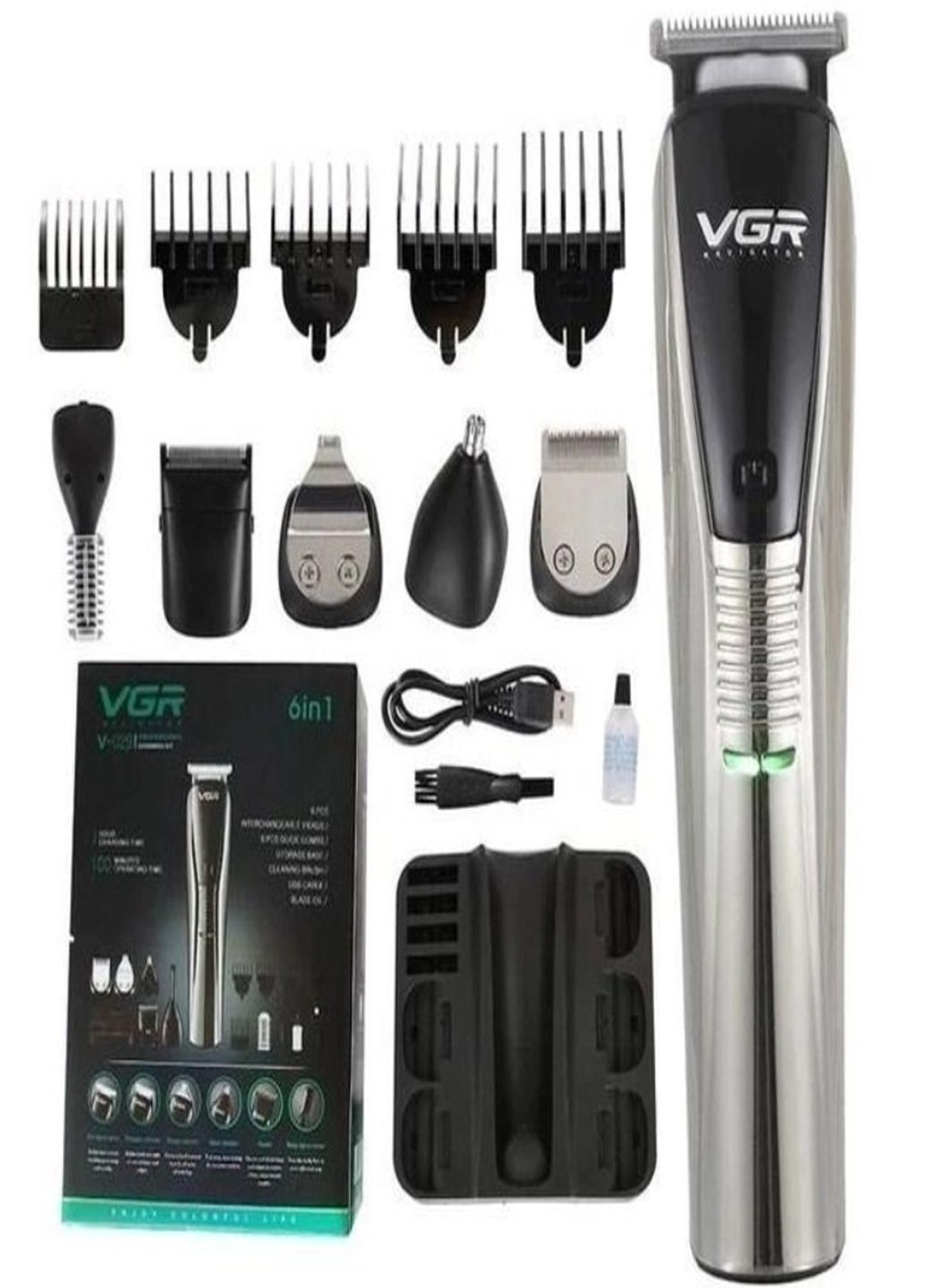 Машинка для стрижки волос триммер для бороды с насадками 6 в 1 V-029 VGR (288139410)