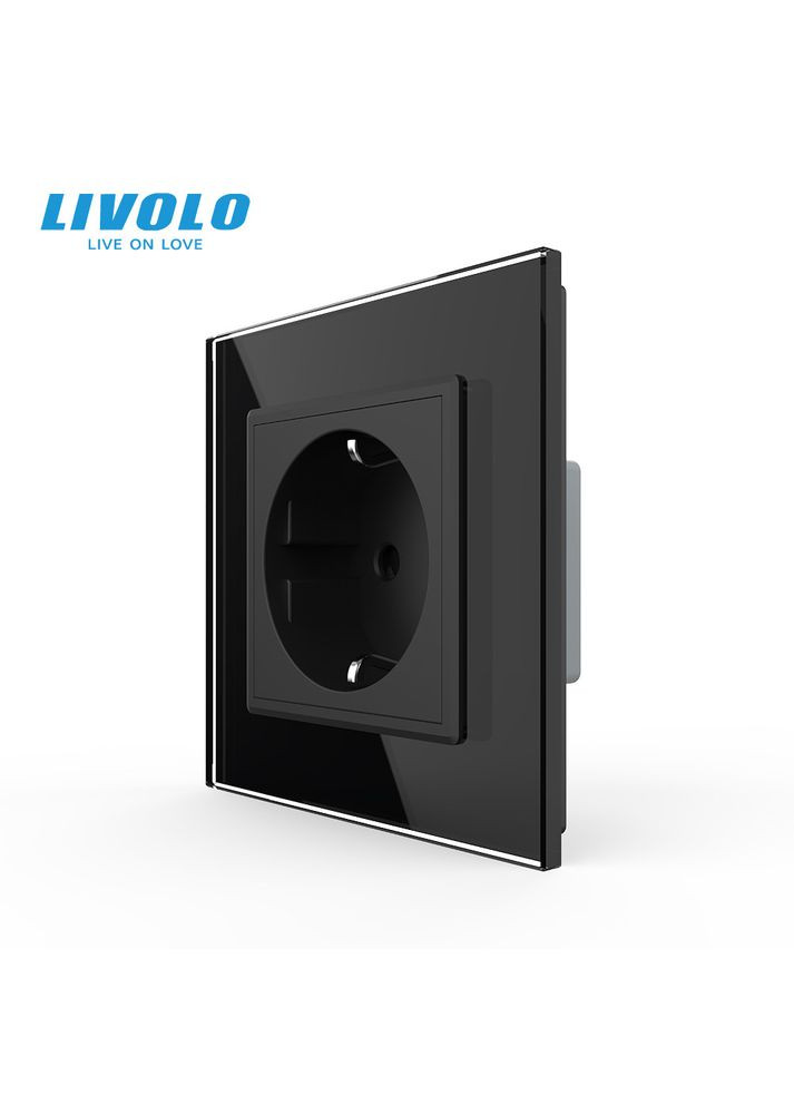 Електрична розетка з заземленням, чорна, скляна рамка, шторки, 250В 16А (VL-M7FCTC16A-2BP) Livolo (370970099)