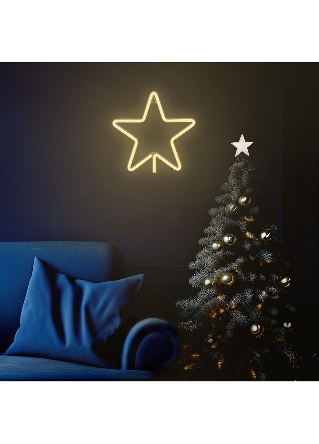 Декоративний настінний неоновий світильник "Зірка" на батарейках/USB 28.5*28.5 см Smarti (371330755)