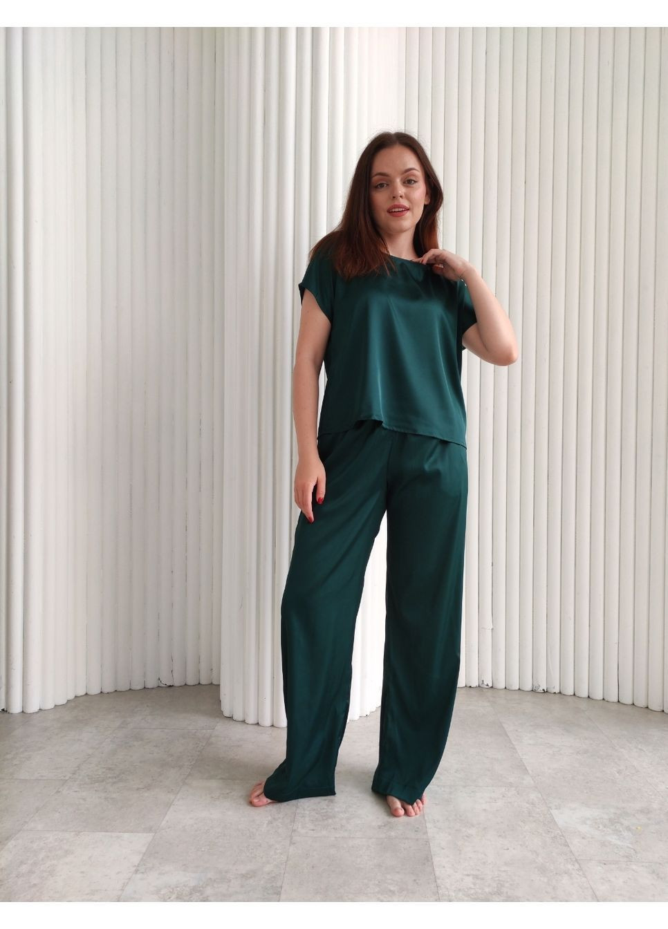Зелена всесезон masoli піжама шовкова жіноча футболка + штани No Brand