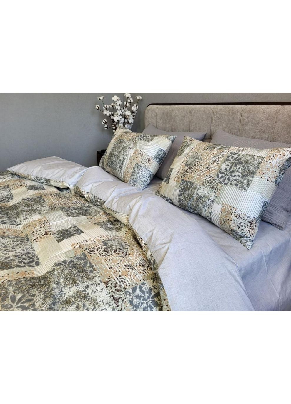 Постільна білизна Квадро, ранфорс Сімейний розмір, наволочки 50/70 No Brand (364220198)