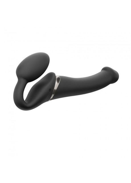 Безремневой страпон с вибрацией Strap-On-Me Vibrating Black M, диаметр 3,8см, пульт ДУ, регулируемый No Brand (366877515)