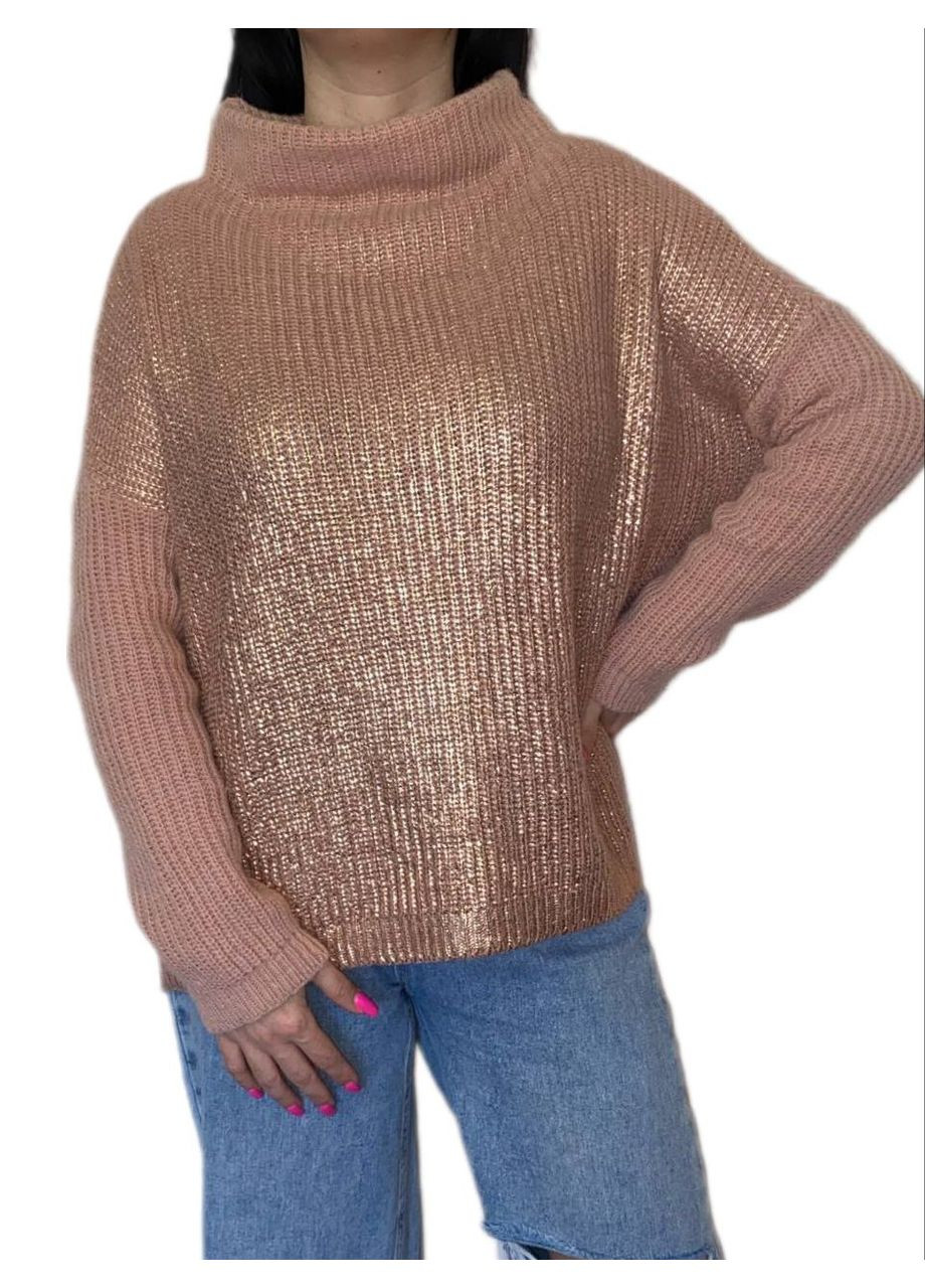 Пудровый демисезонный свитер с золотом Wool & Cashmere