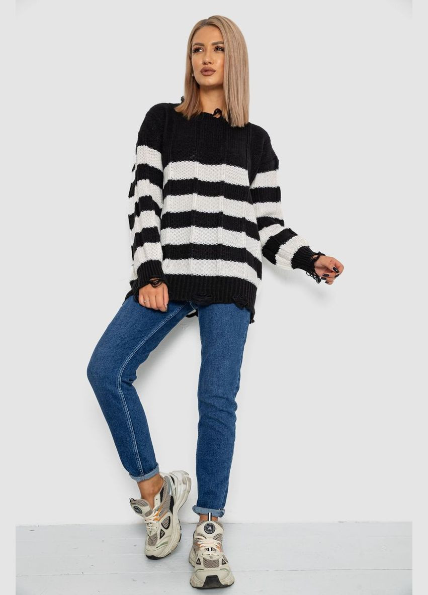 Черно-белый демисезонный свитер женский в полоску Ager