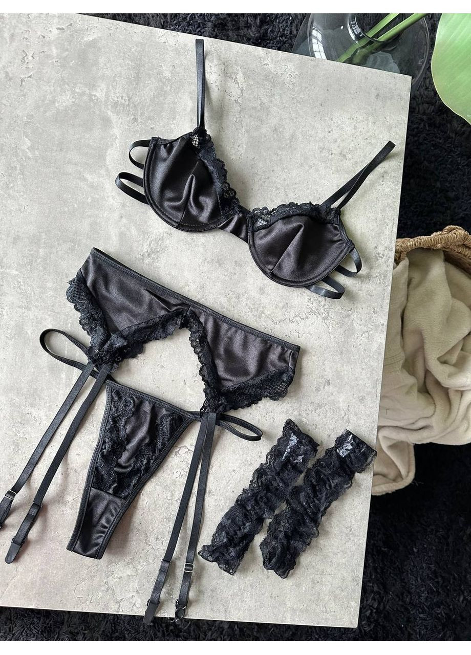 Чорний балконет комплект жіночої білизни | преміум естетика, чорний Vital-Textile з кісточками поліестер, еластан