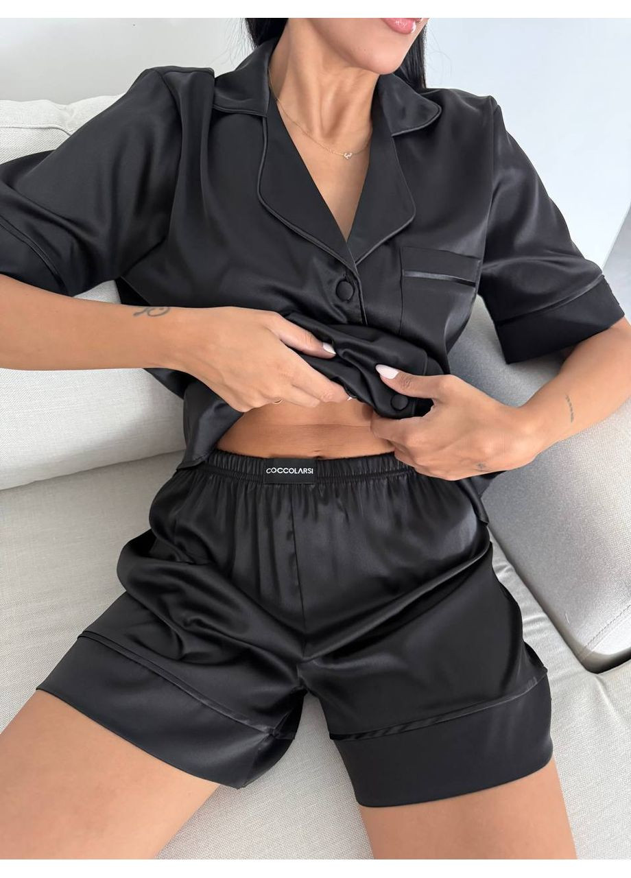 Черная всесезон женская пижама | чёрная рубашка + шорты Vital-Textile 1003/Т8