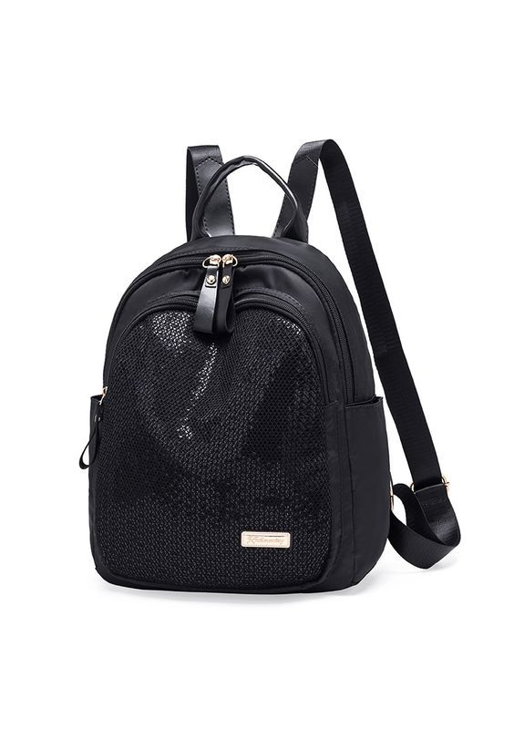 Женский рюкзак черный блестящий с брелком КиП (290683352)