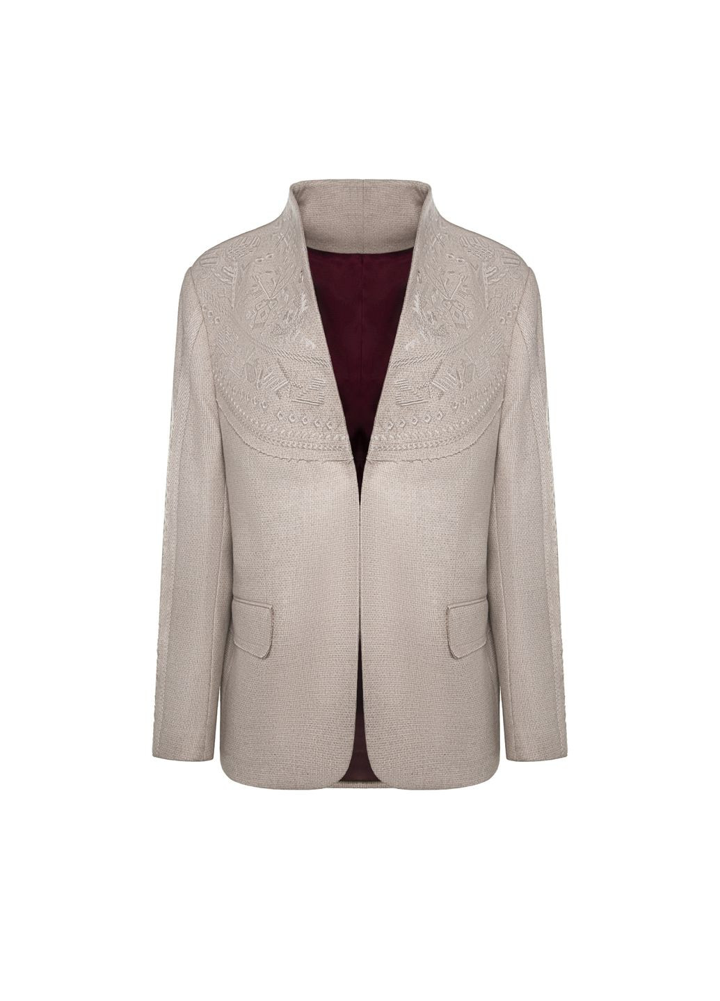 Бежевый женский дизайнерский пиджак единства (вышитый орнамент) Gaptuvalnya -