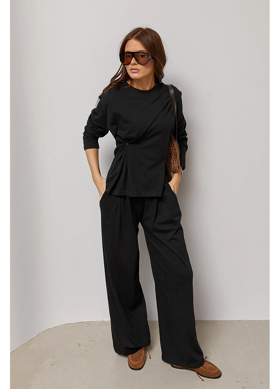 Свободный костюм с лонгом на пуговице и прямыми штанами Lurex (388724014)