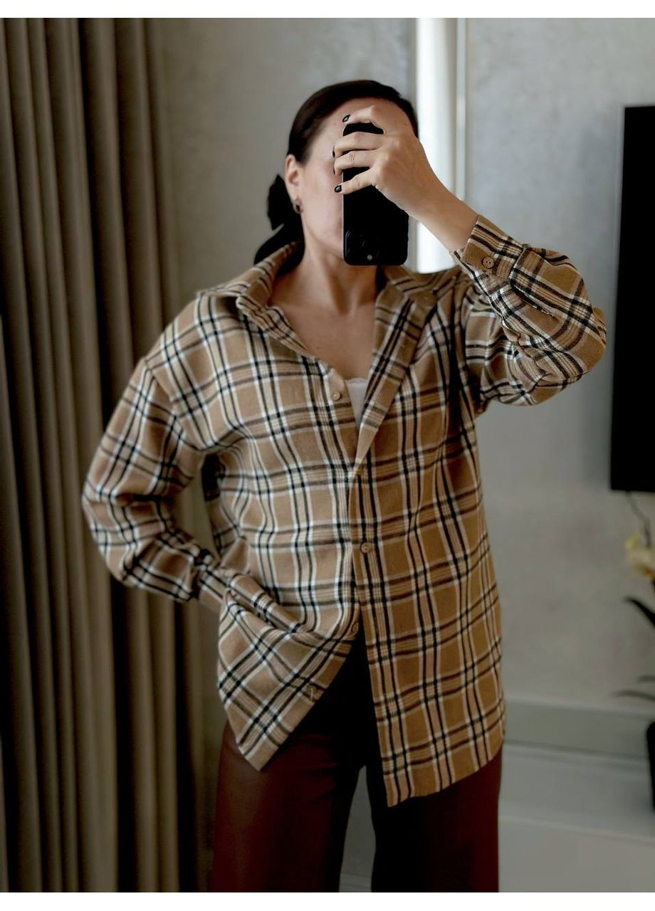 Бежевая повседневный, кэжуал рубашка в клетку Style Point с длинным рукавом