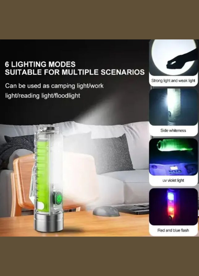Ліхтарик маленький, Type-C з ультрафіолетом і магнітом, бічним світлом. No Brand (292732501)