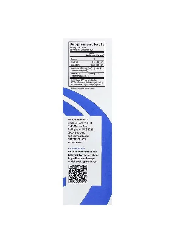 Вітамін D3+K2 у краплях, Vitamin D3+K2 Drops,, 30 мл Seeking Health (315146108)
