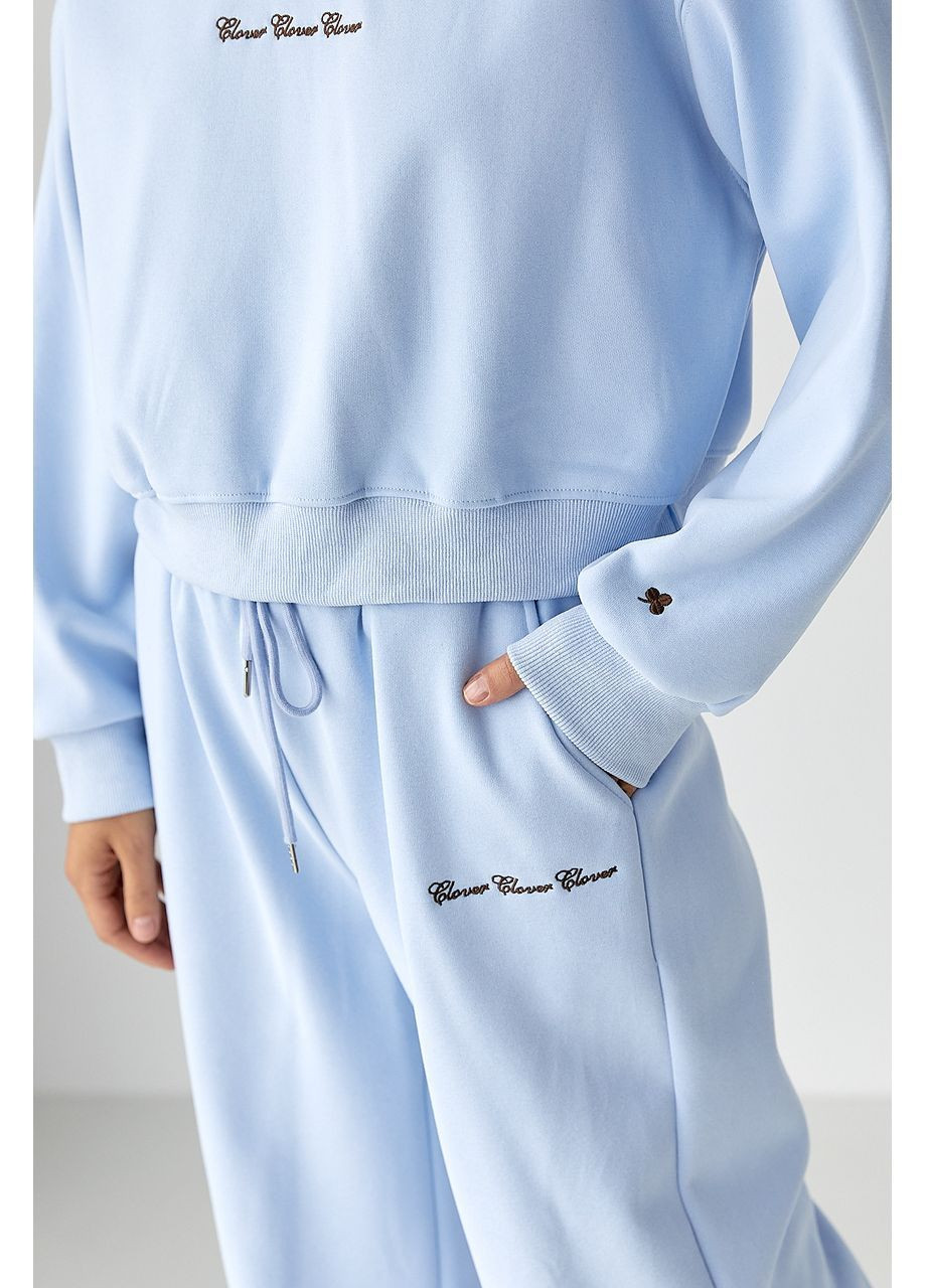 Спортивний костюм з плюшевим начосом з коротким світшотом та брюками палаццо - темно-сірий колір Lurex (364967873)