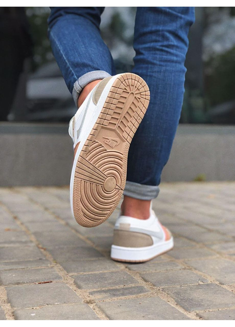 КРОССОВКИ ЖЕНСКИЕ NIKE AIR JORDAN RETRO 1 LOW BEIGE WHITE НАЙК АИР ДЖОРДАН No Brand бежевые демисезоны (369392015)