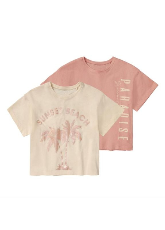 Бежевий демісезонний набір комплект укорочених футболок для дівчинки. німеччина Pepperts