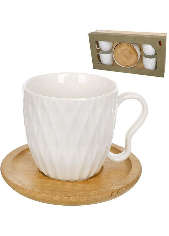 Чайно-кофейный набор Ceram Bamboo "Romb" 4 чашки 200мл и 4 бамбуковых блюдца BonaDi (365248256)