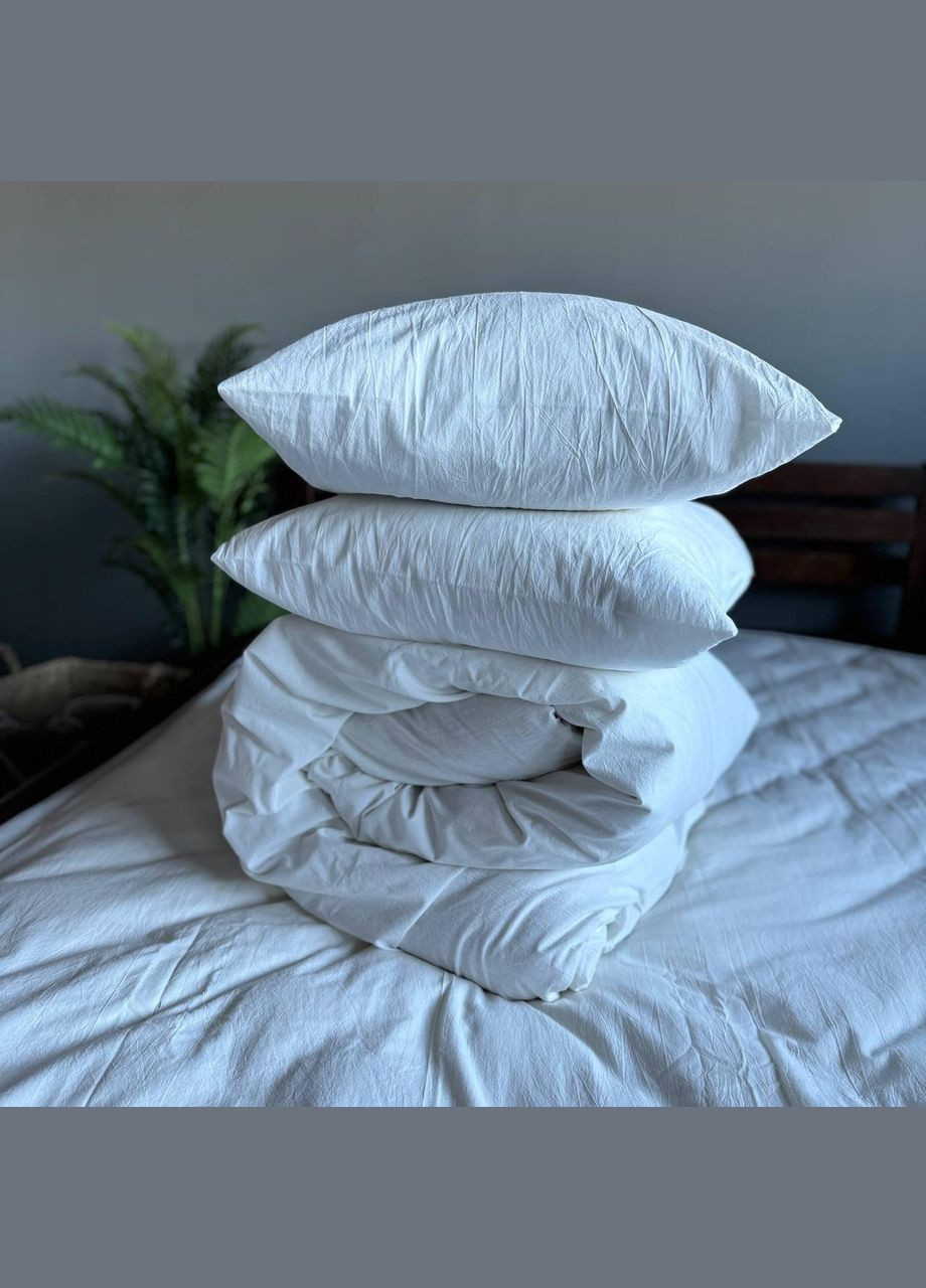 Постільна білизна Washed Cotton Сімейний 150 x 215 дві підковдри Варена бавовна Молочна 70 х 70 No Brand (307470611)