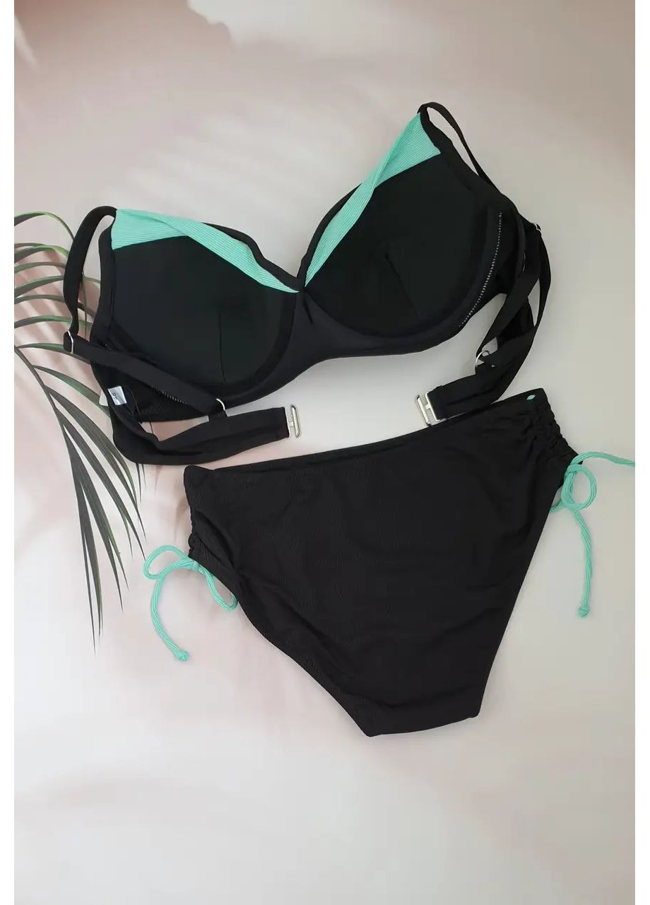 Чорний літній жіночий роздільний купальник в рубчик роздільний No Brand