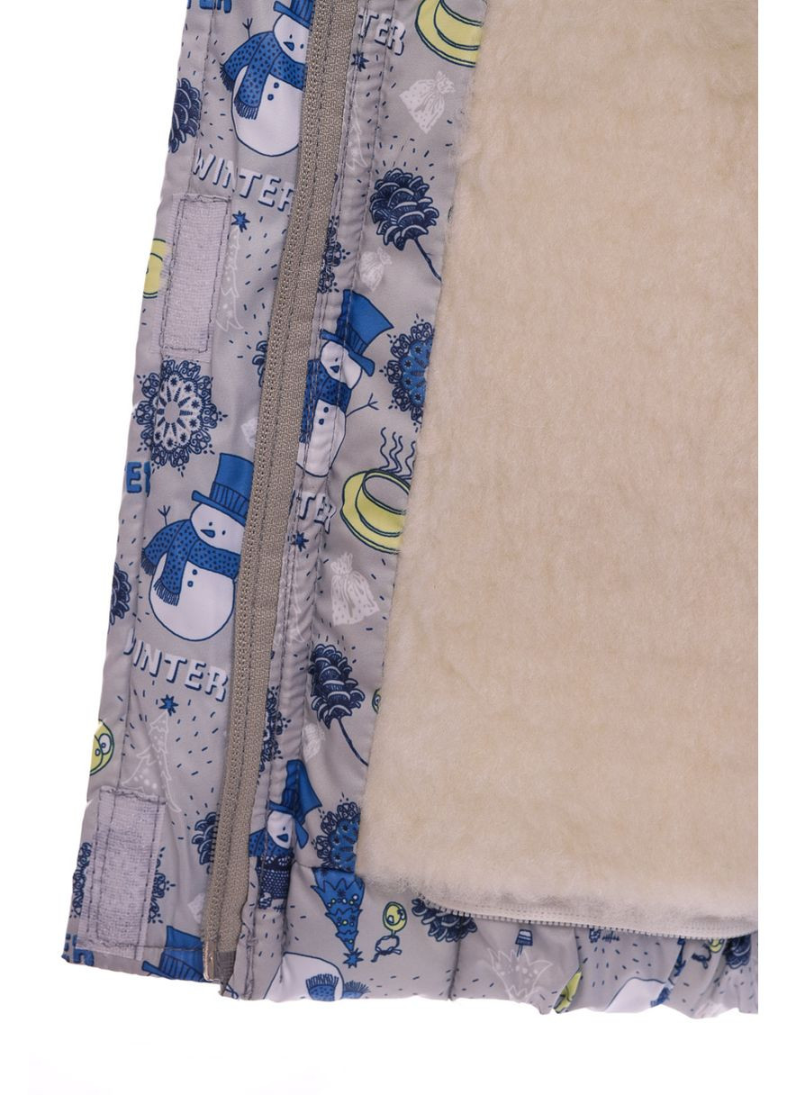 Комбінезон Конверт для хлопчика на хутрі з принтом Сніговічків Трійка сірий 98 см (27540) BABYKROHA (297199668)