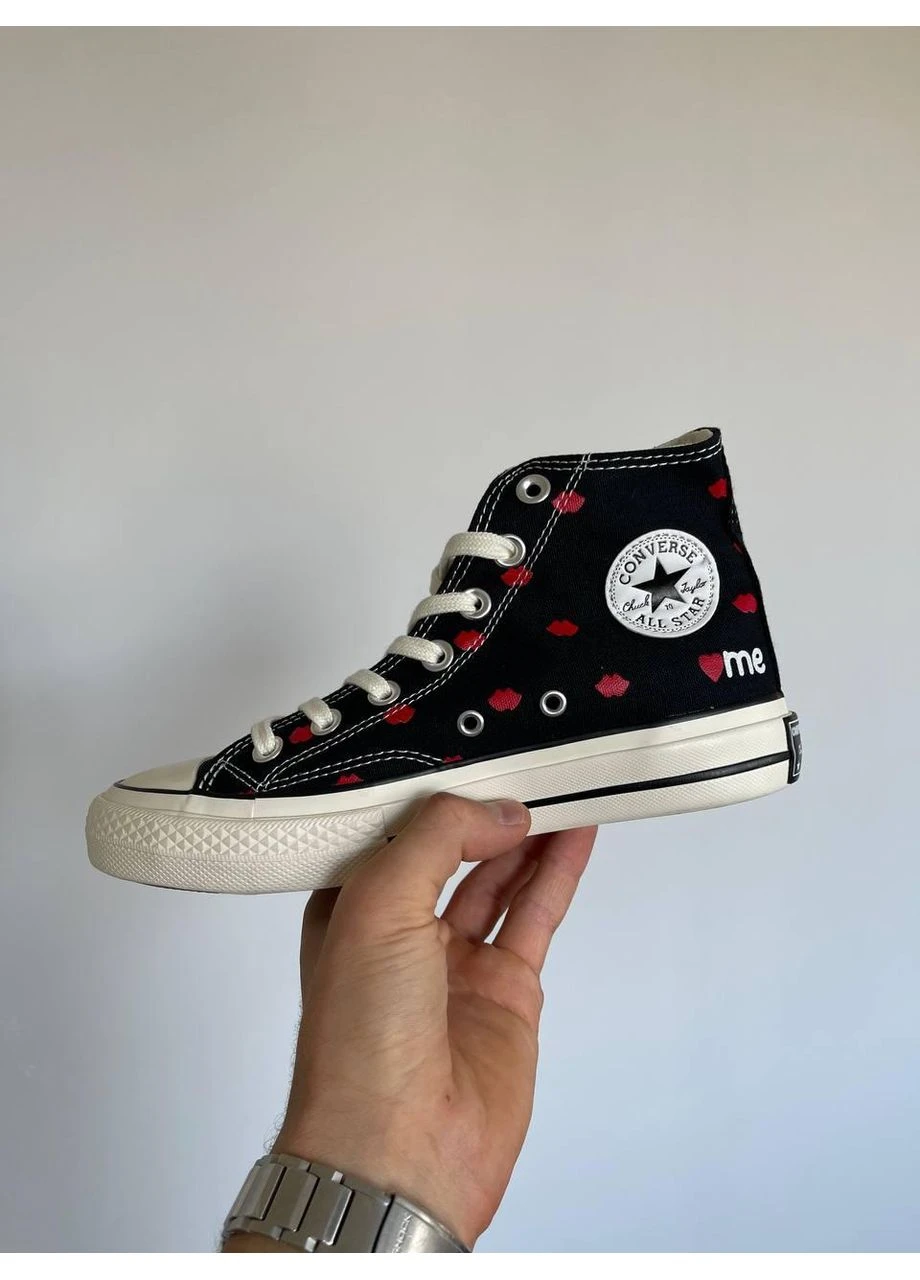 Черные летние кеды converse chuck 70 embroidered lips black конверс No Brand