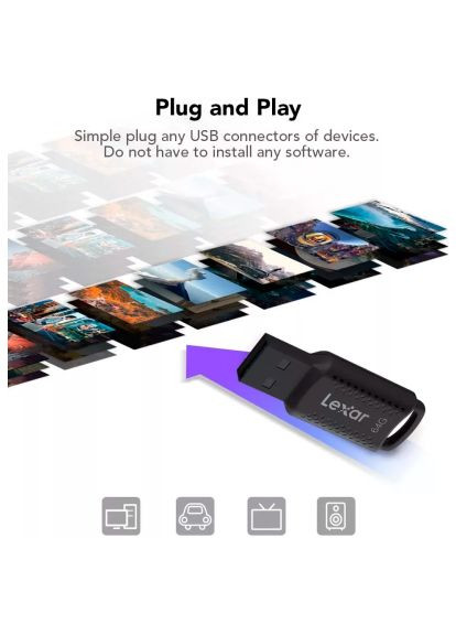 USB флеш накопитель (LJDV400064G-BNBNG) Lexar 64GB JumpDrive V400 Black USB 3.0 (366659212)