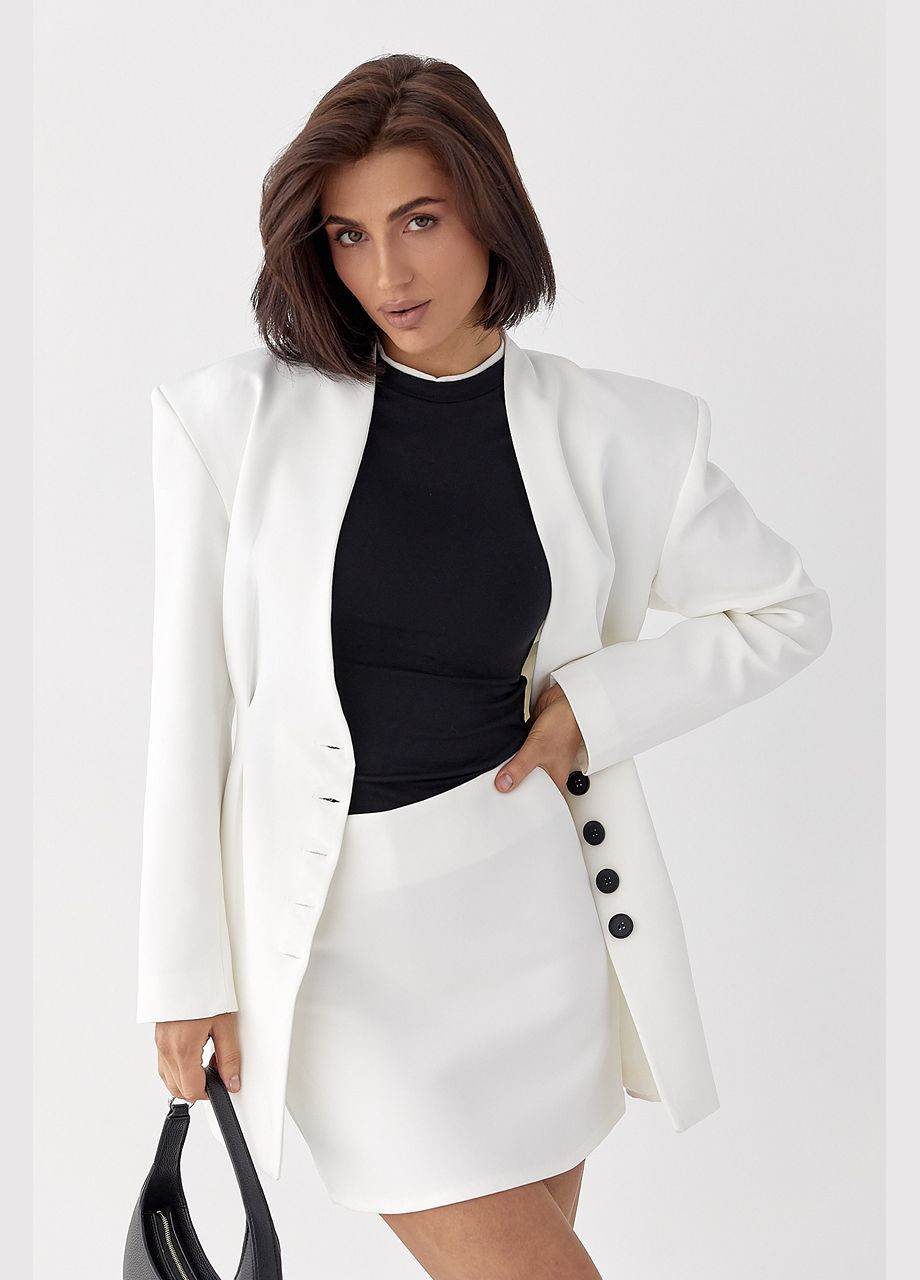 Приталений подовжений піджак зі складками - молочний колір Lurex (324392612)