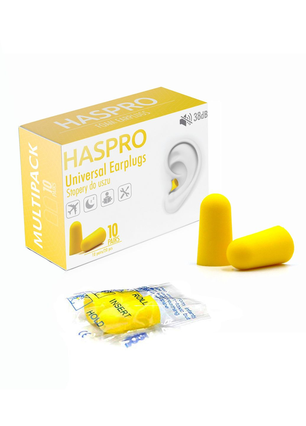 Пенные беруши для сна 10 пар MULTI10 SNR 38 дБ Желтые (1118-02) Haspro (369550171)