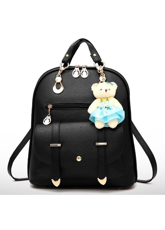 Жіночий міський рюкзак сумка з брелоком ведмедиком 2 в 1 Чорний No Brand (301083217)