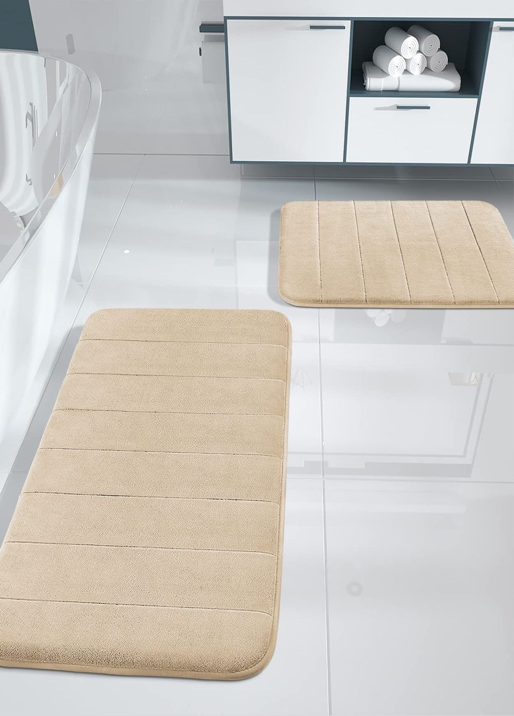 Набор ковриков для ванной с эффектом памяти 2 шт (50 х 80 см и 40 х 60 см) Бежевый - Антискользящие, мягкие, водопоглощающие Aquarius (281327182)