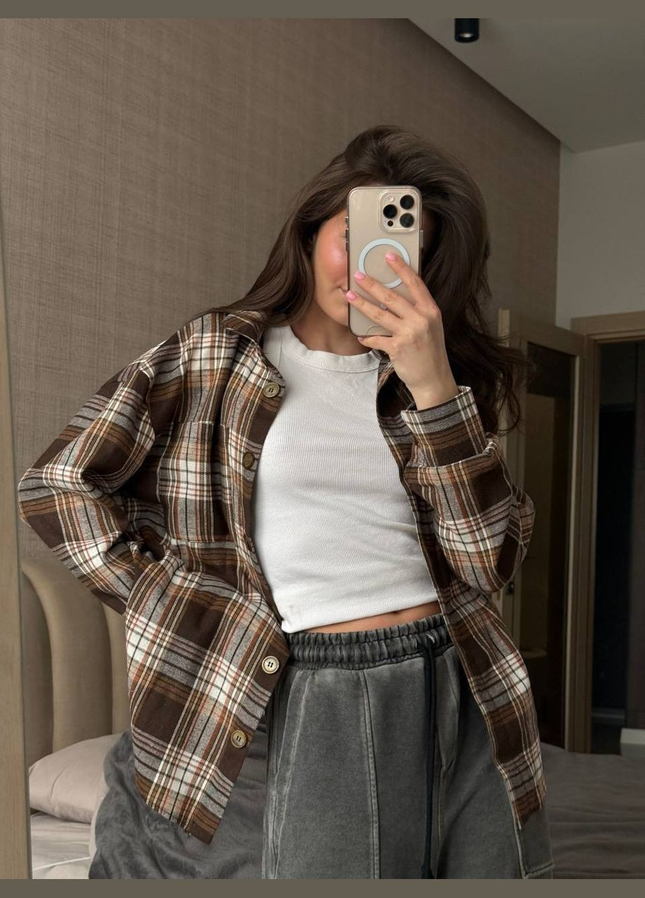 Трендова шоколадна сорочка в клітку, стильна та зручна для повсякденного носіння No Brand 229-3 (326502068)