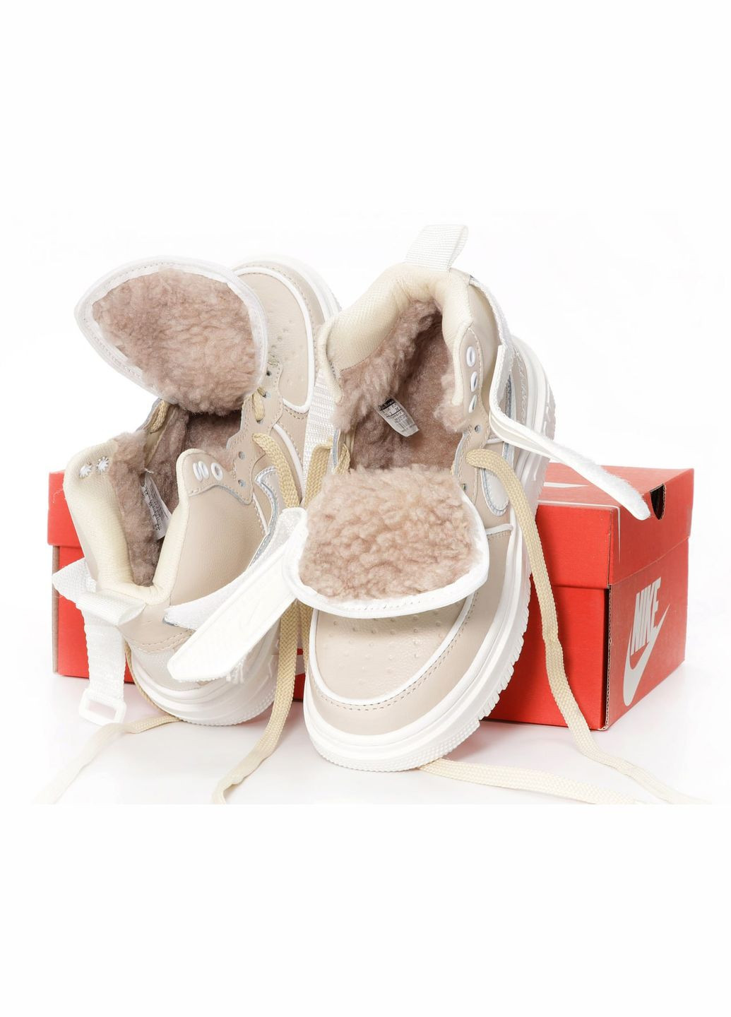 Кросівки зимові жіночі Nike Air Force 1 winter high beige white fur Gore-Tex | Найк Аір Форс 1 високі бежеві білі з хутром No Brand бежеві зими (309006048)