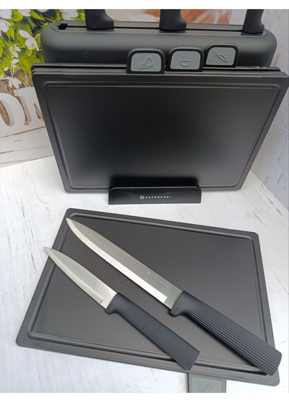 Копія Набір обробних дощок та кухонних ножів EB-3620 10 предметів Чорний Edenberg (364674963)