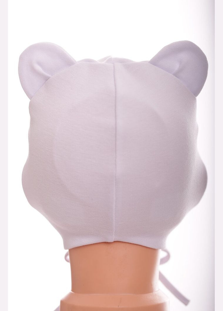 Шапка на завязках для девочки двойной трикотаж с кошкой белая 9м+ (50186) BABYKROHA (323469543)