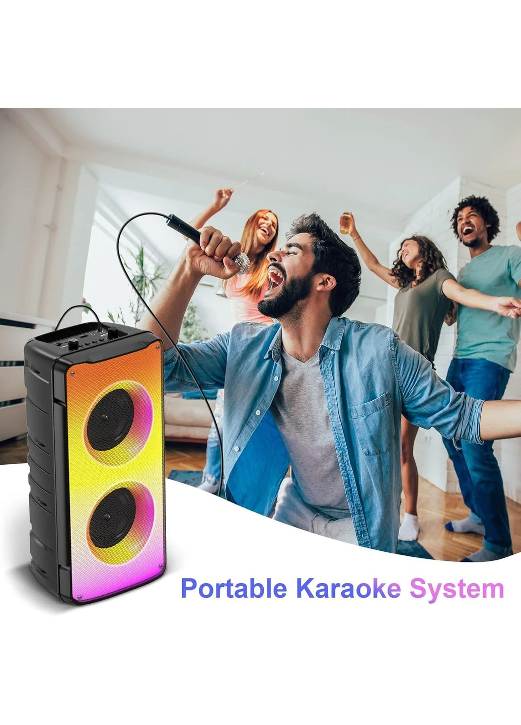 Bluetooth колонка TAMPORAD A67 80Вт, портативный бумбокс 60Вт RMS, TWS, FM, RGB подсветка, 10000 мАч, бас No Brand (388646393)