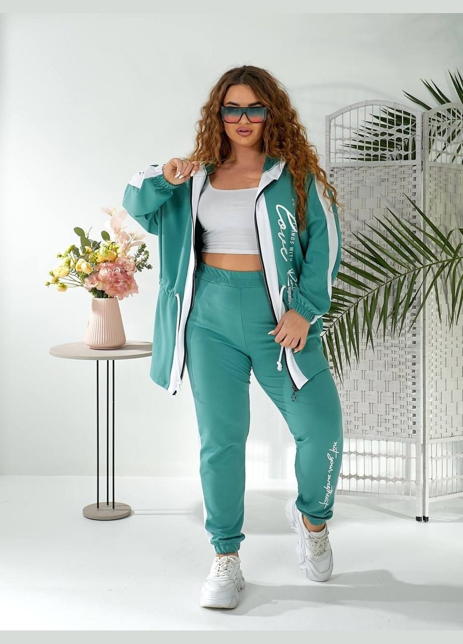 Женский спортивный костюм батал большие размеры с капюшоном мятный на молнии для прогулок Bonita Спортивний костюм (322563270)