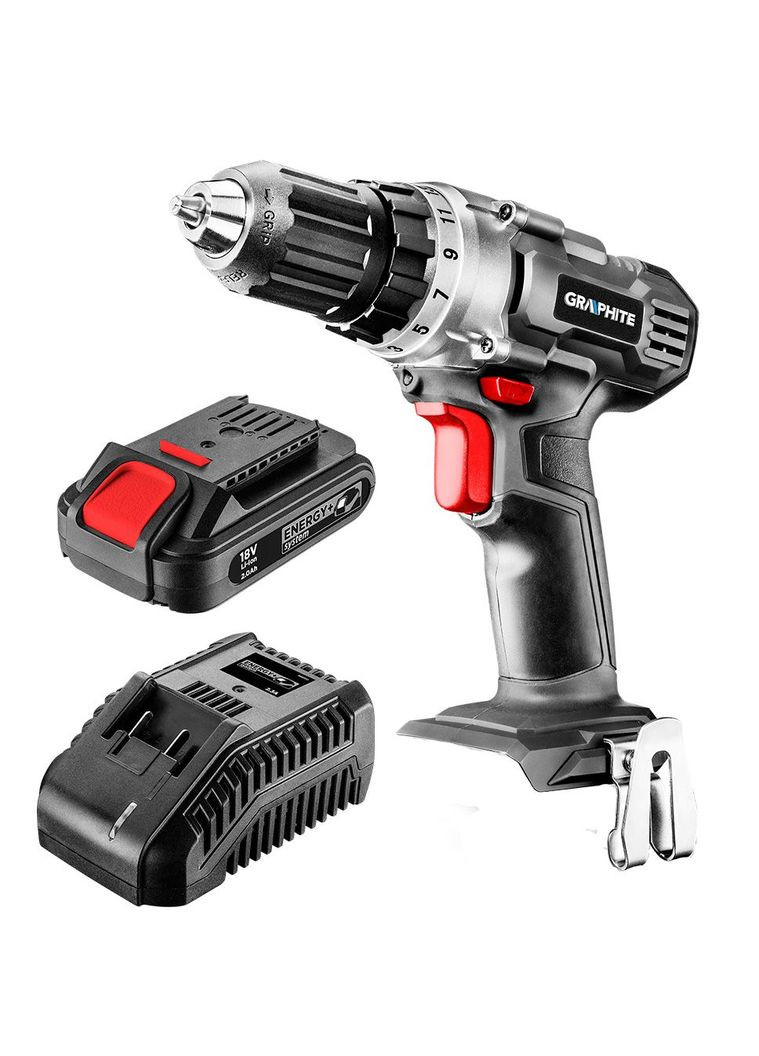 Шуруповерт-дрель аккумуляторная Energy+ 18В 1х2А·год 44Нм 0-350·0-1250об·мин ЗП 1.2кг Graphite (330031403)