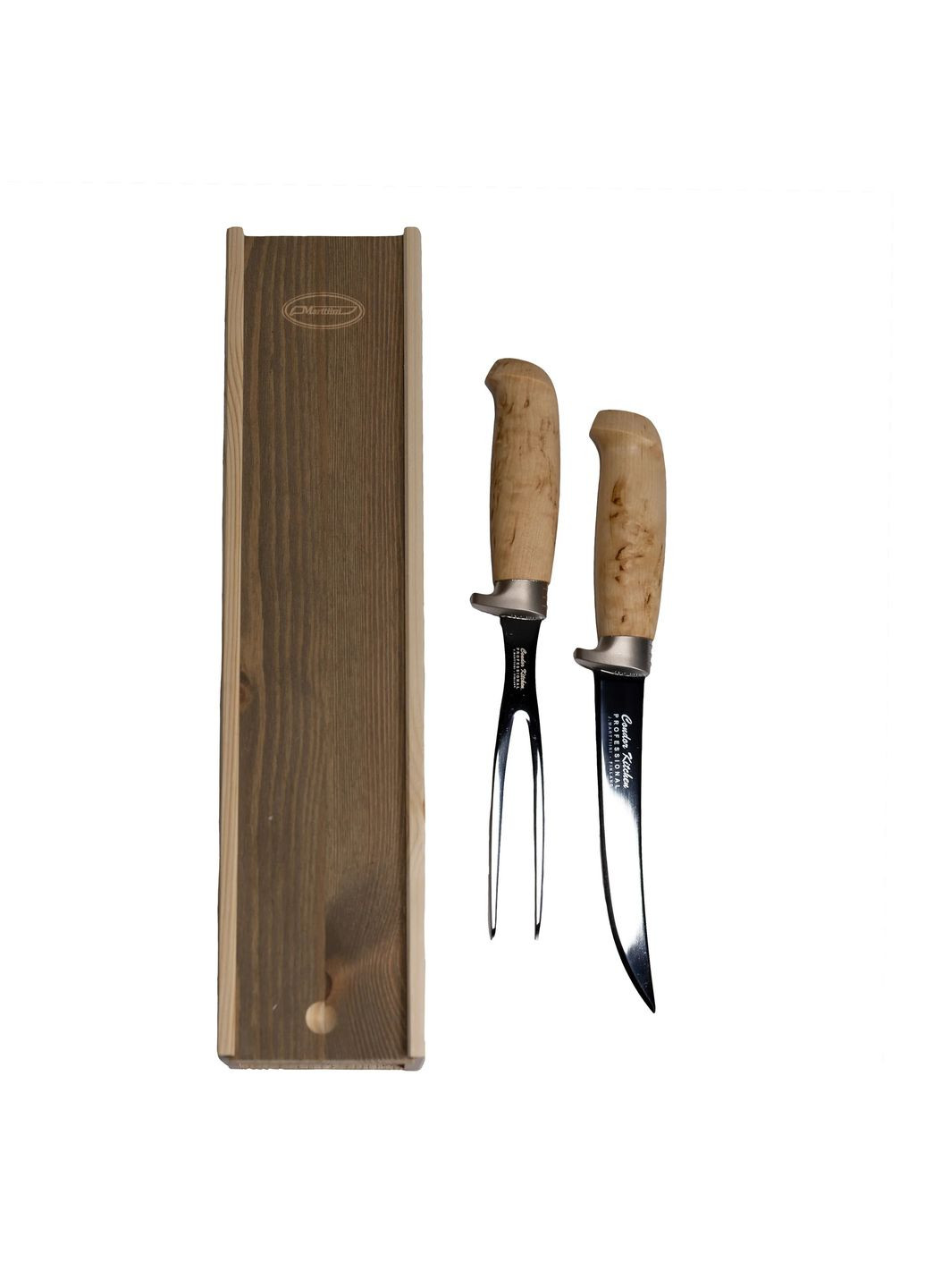 Набір ніж та виделка для смаження в дерев'яній подарунковій коробці Luxus Roast Set Marttiini (292324194)