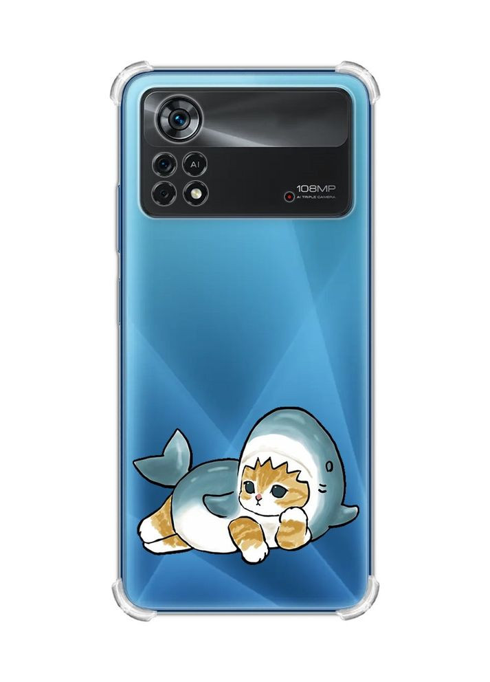 Чехол с утолщёнными углами для Xiaomi Poco X4 Pro 5G:: Котенок акула (принт 355) Creative (355406398)